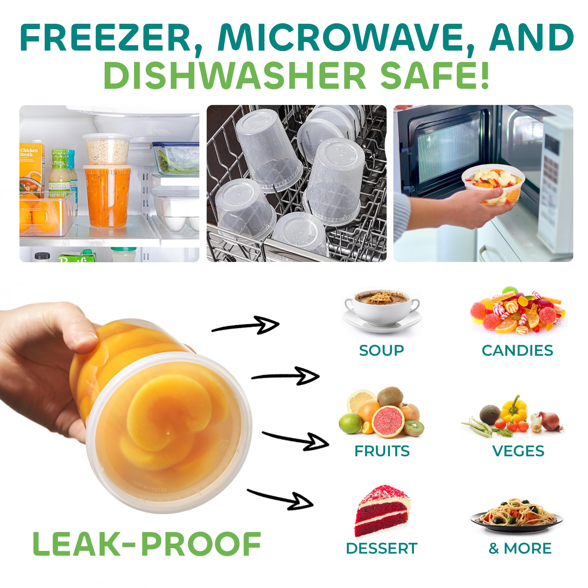 JoyServe Deli Food Containers with Lids - Variety Pack Sets 3 Sizes - 8 Oz-Cup / 16 Oz-Pint / 32 Oz-Quart Sizes Food Storage Takeout Meal Prep Storage, BPA-Free, Dishwasher, Microwave Safe